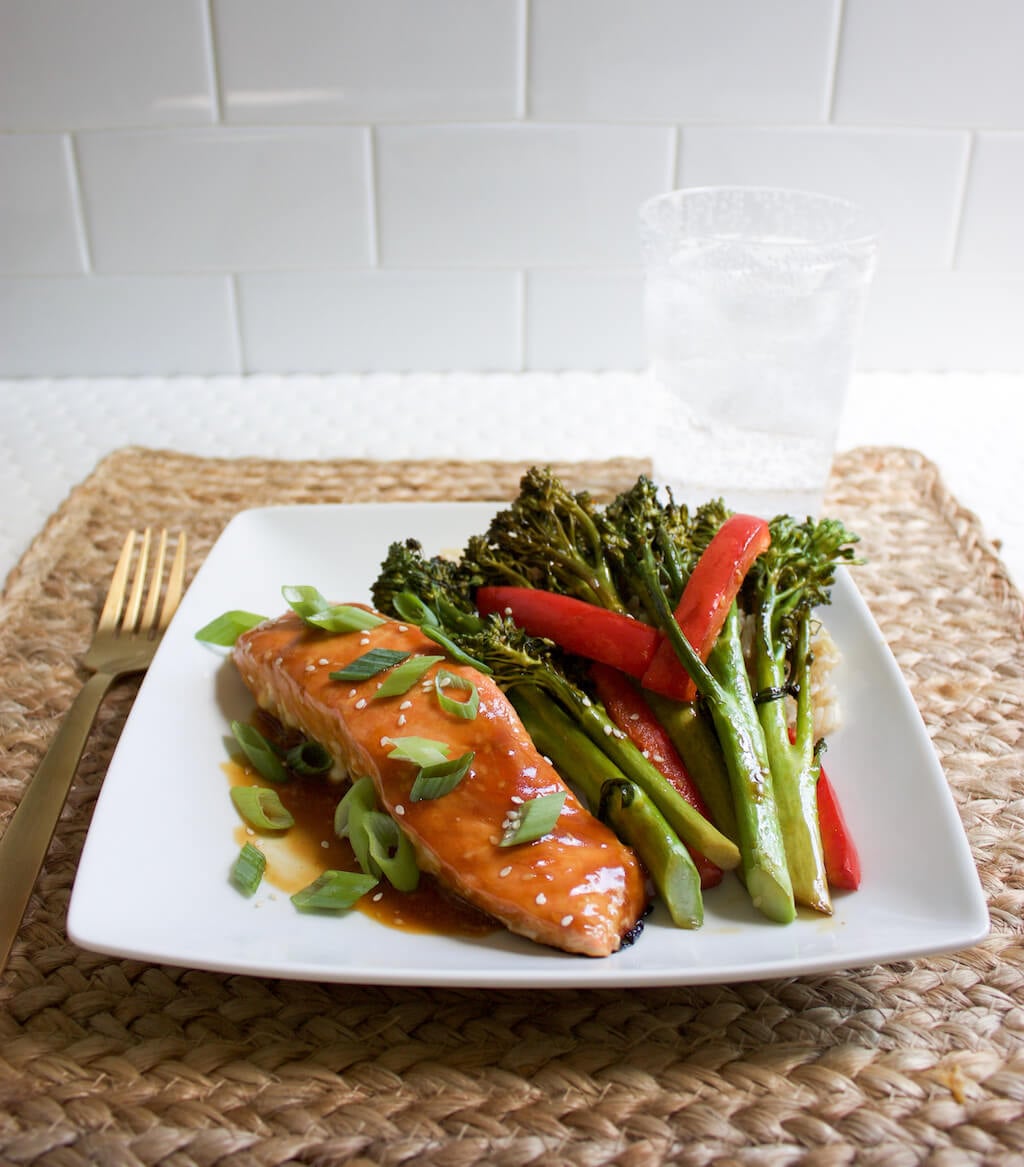 Baked Salmon and Sesame Glazed Broccolini Sheet Pan