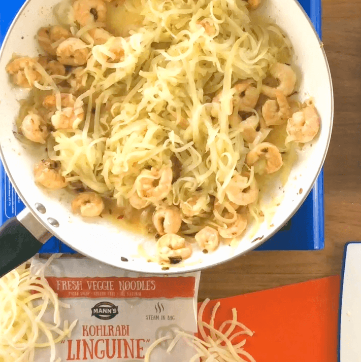 Kohlrabi “Linguine” with Garlic Lemon Butter Shrimp