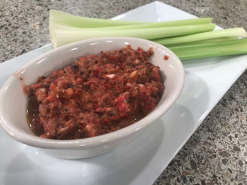 Roasted Radish Hummus Tailgating Recipes: Roasted Radish Hummus with Celery Sticks