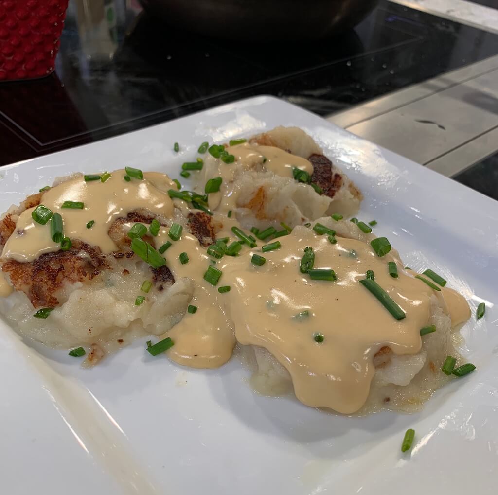 Irish Potato Cakes with Guinnessย Beer Cheese Sauce