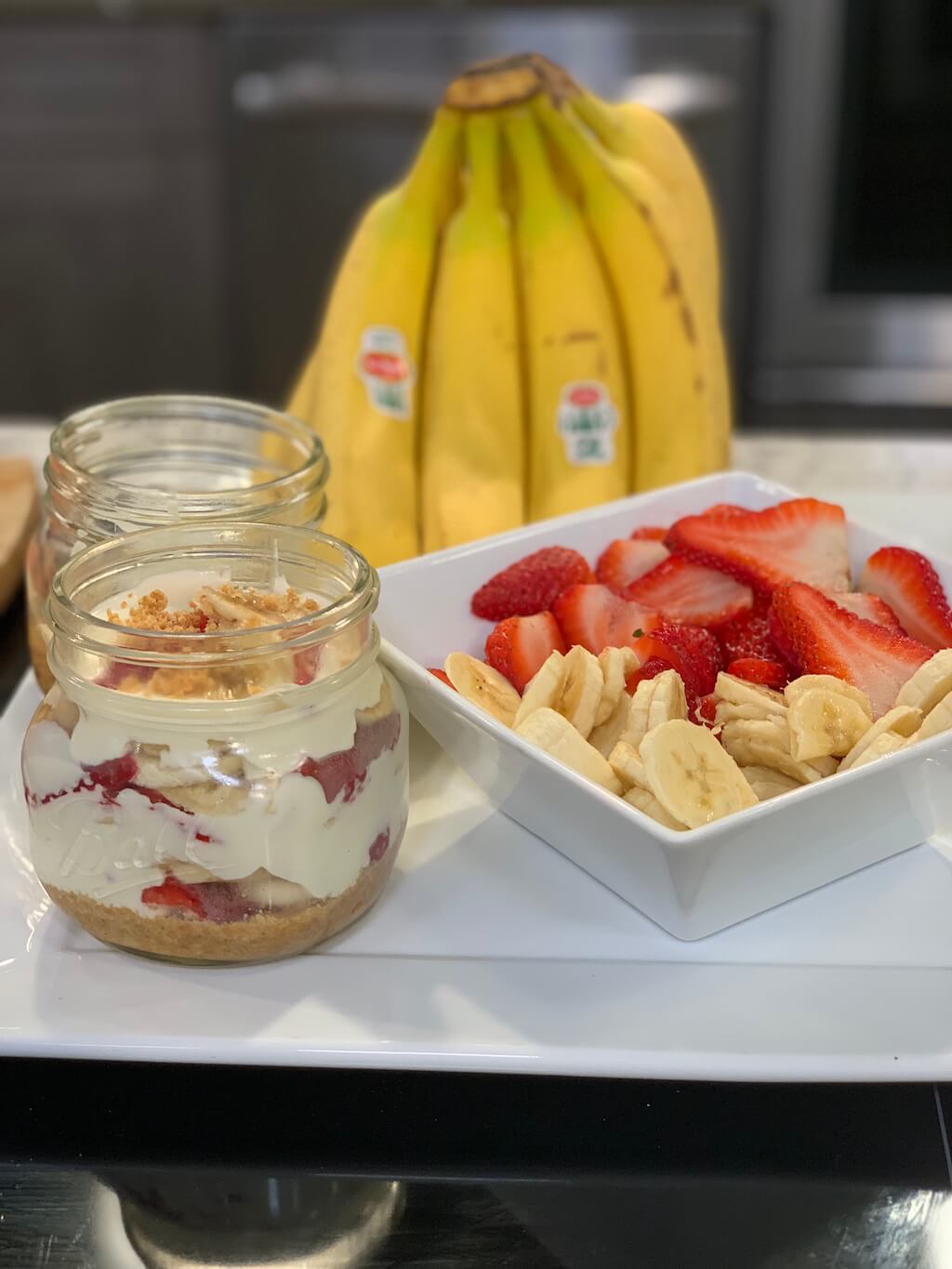 Strawberry-Banana No Bake Cheesecake Ball Jars