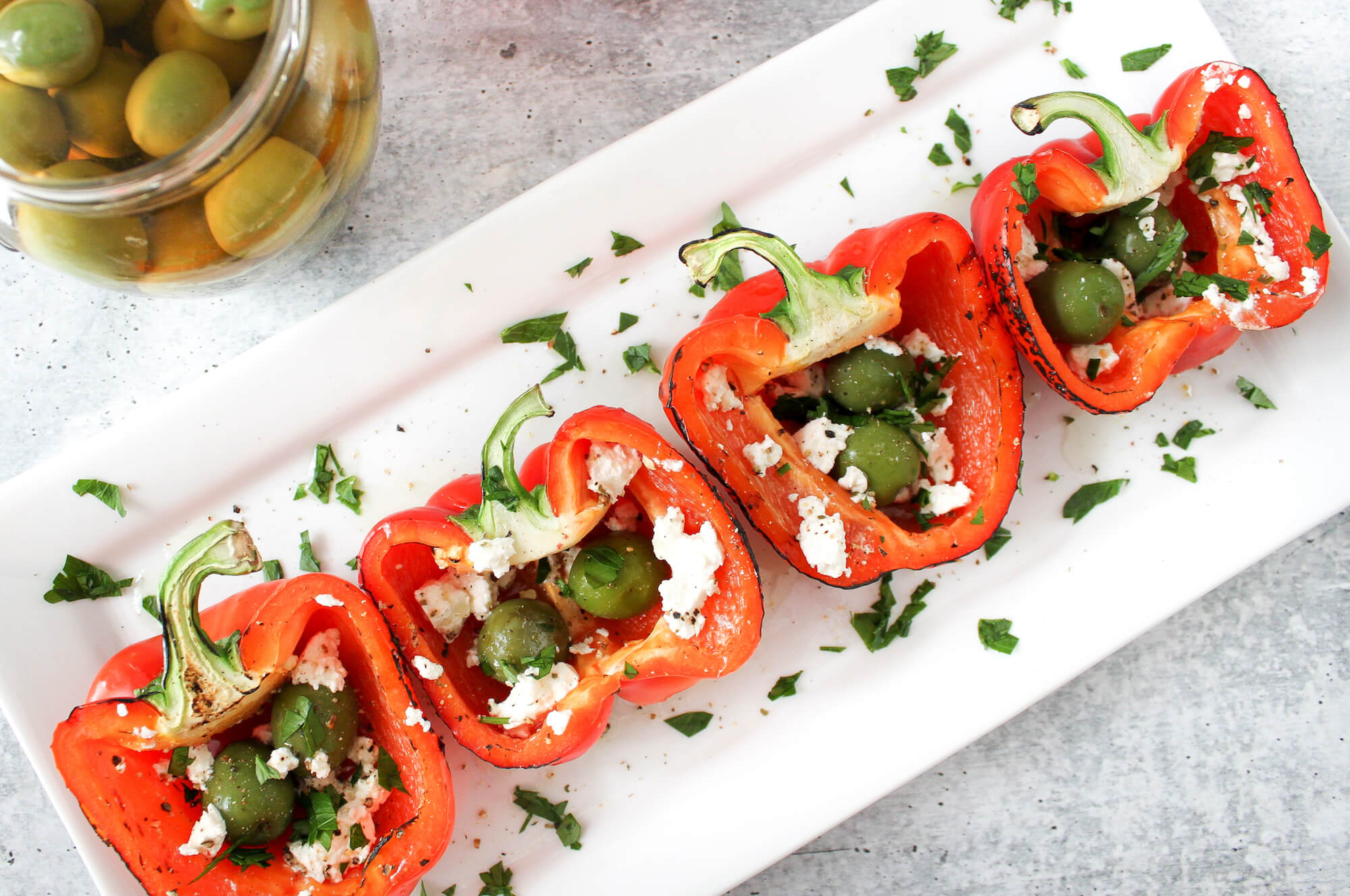 Grilled Red Bell Peppers with Olives and Feta Grilled Red Bell Peppers with Olives and Feta