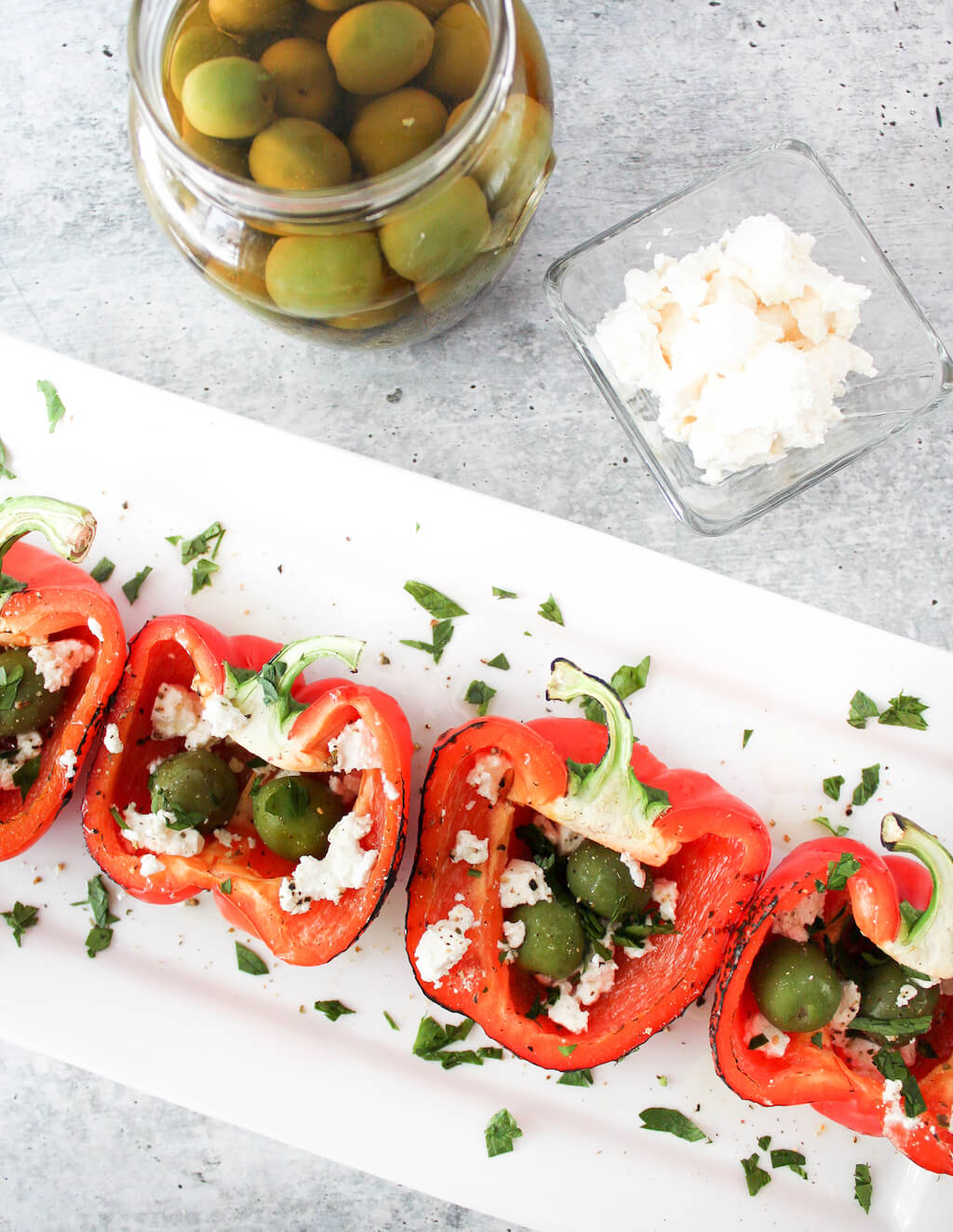 Grilled Red Bell Peppers with Olives and Feta