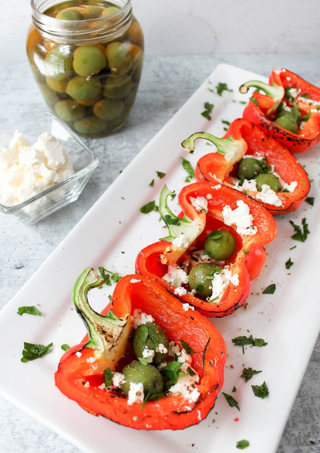 Grilled Red Bell Peppers with Olives and Feta Grilled Red Bell Peppers with Olives and Feta