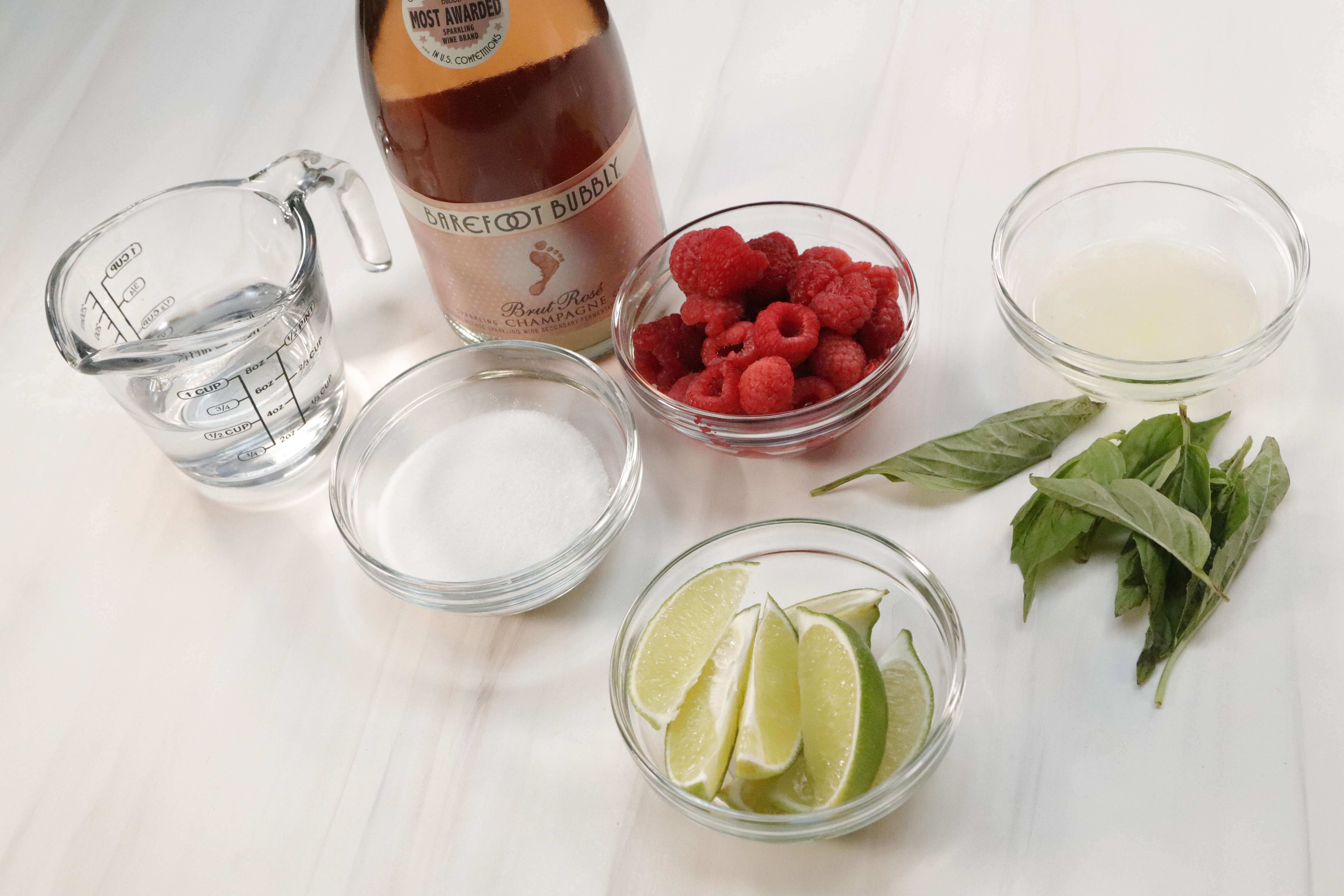 Basil Lime Raspberry Champagne Cocktail ingredients ingredients for champagne cocktail