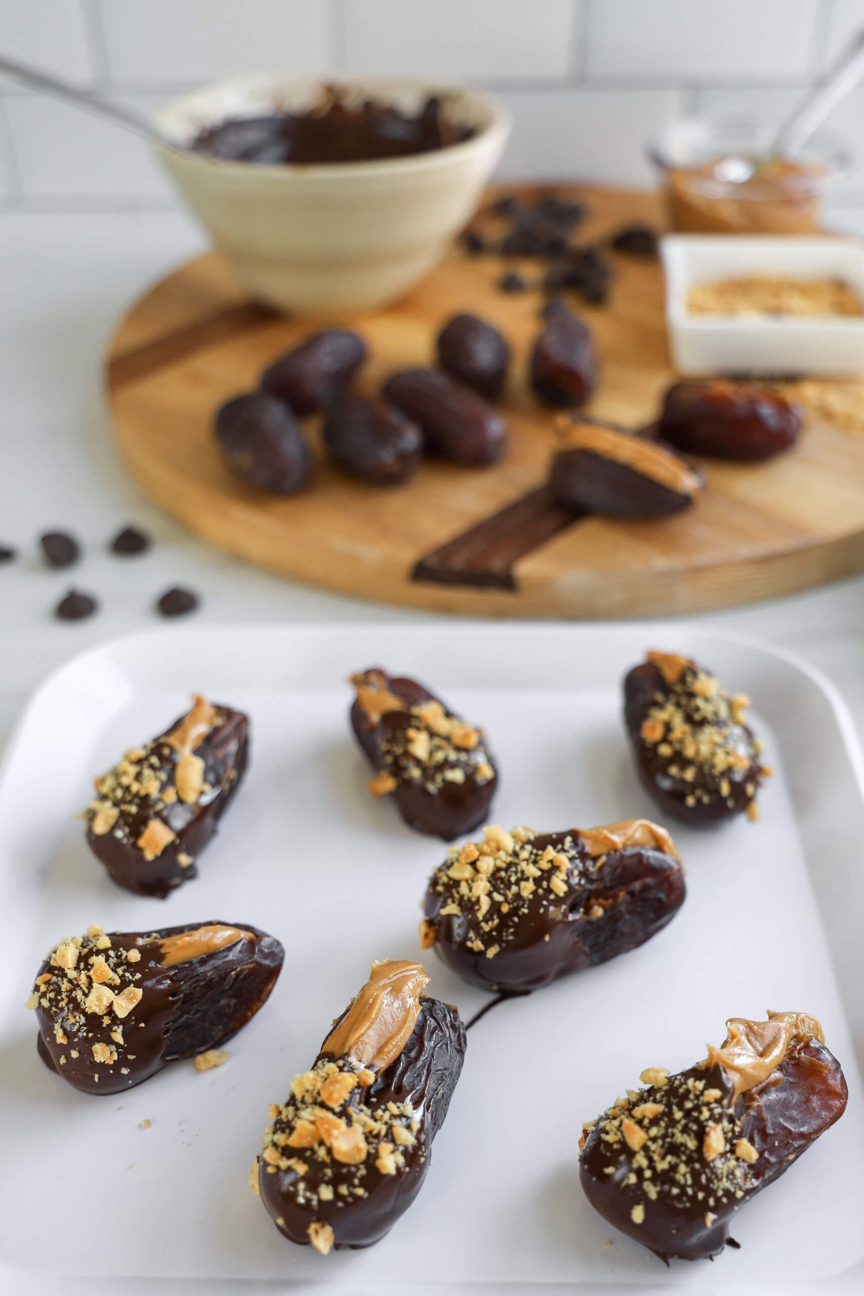 Making Chocolate-Dipped Peanut Butter Stuffed Dates Making Chocolate-Dipped Peanut Butter Stuffed Dates
