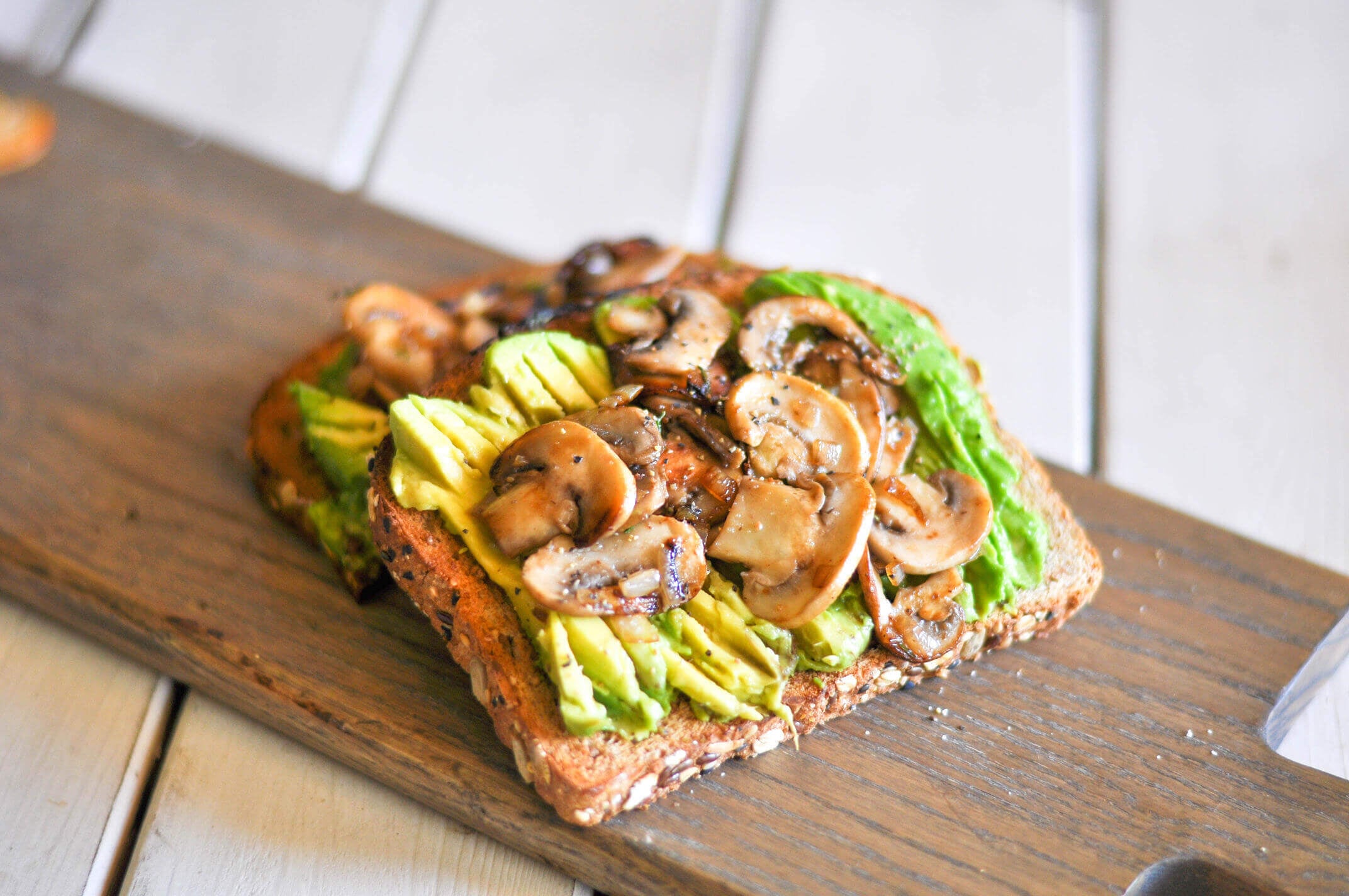 Plant-Based Breakfast: Avocado Toast Topped With Sautรฉed Mushrooms Plant-Based Breakfast: Avocado Toast Topped With Sautรฉed Mushrooms