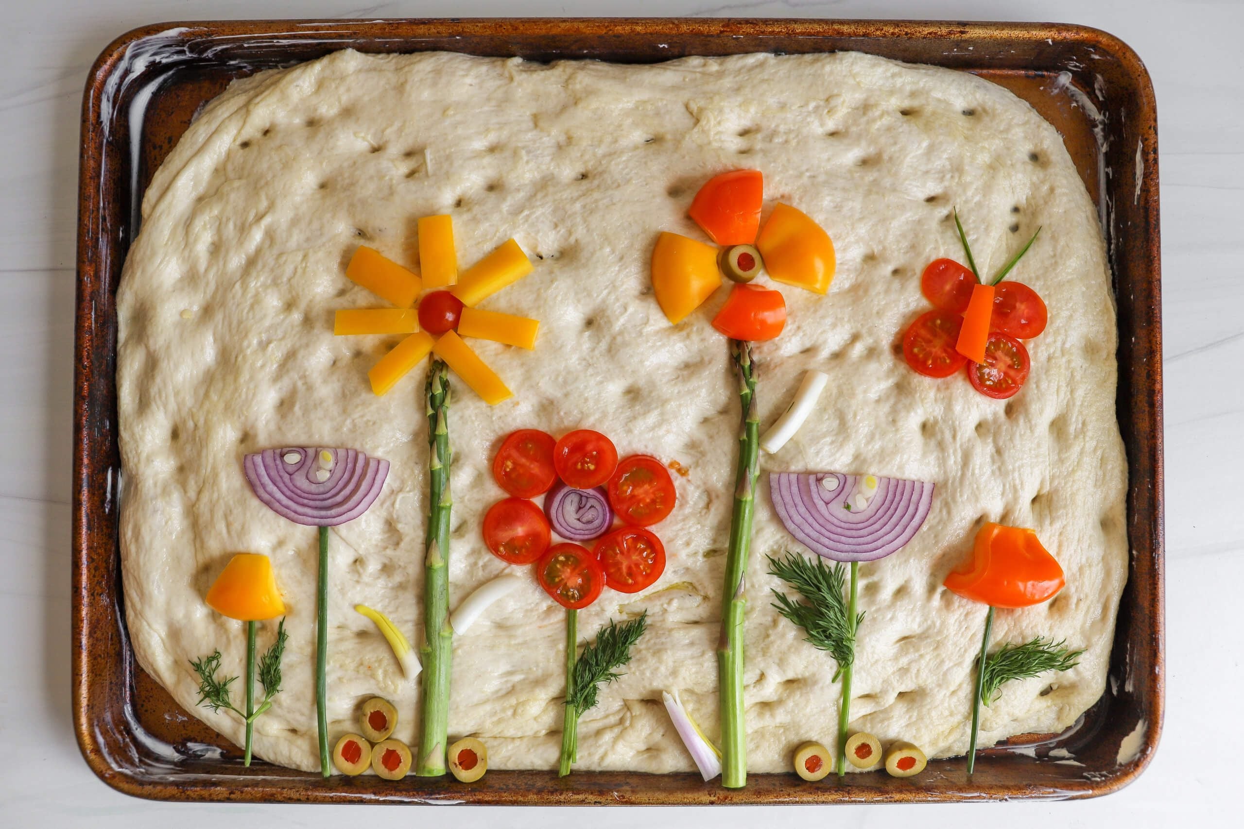 Focaccia Bread Art: Flower Garden Focaccia Bread Art: Flower Garden
