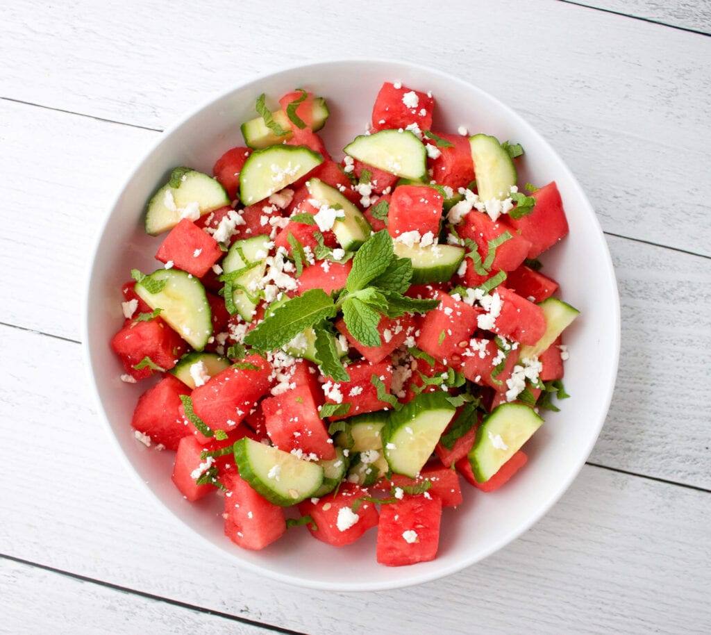 Overview of watermelon & cucumber salad