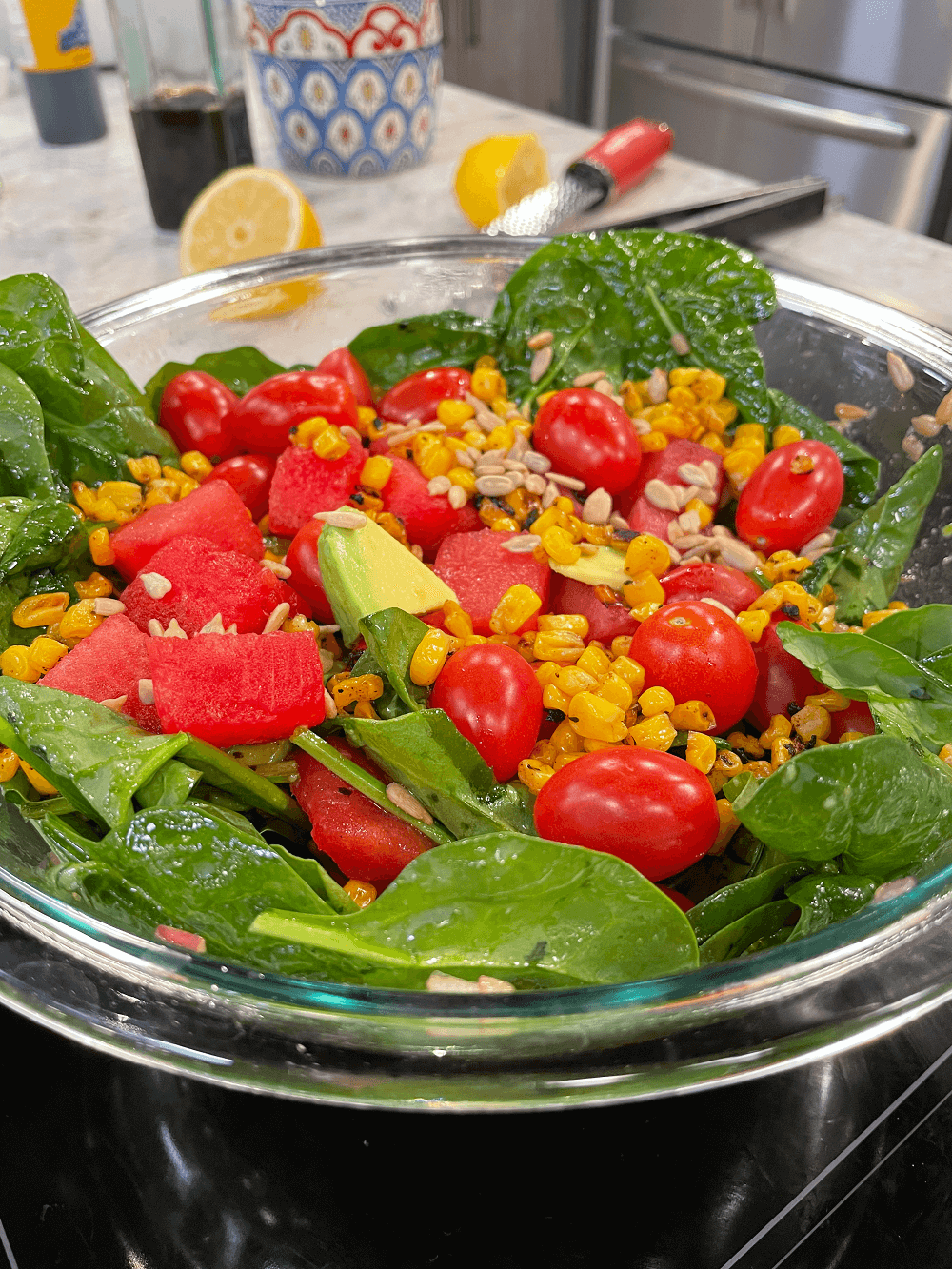 Cherubsยฎ & Charred Corn Spinach Salad Cherubsยฎ & Charred Corn Spinach Salad