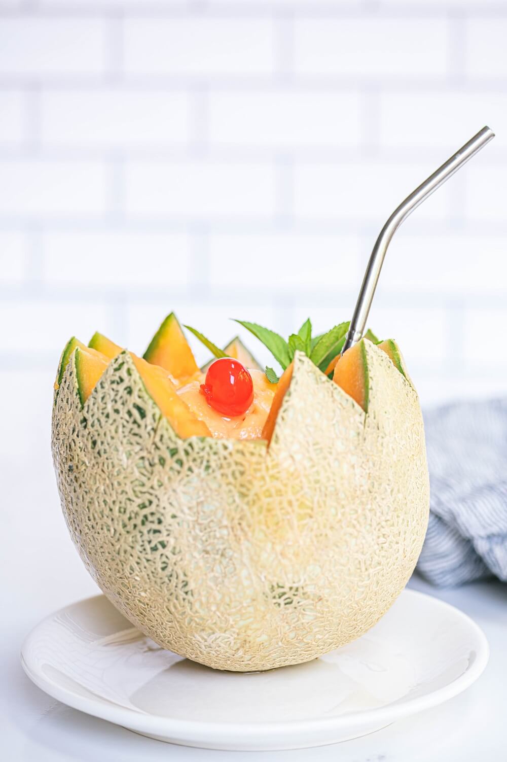 A sorbet float using a cantaloupe A sorbet float using a cantaloupe