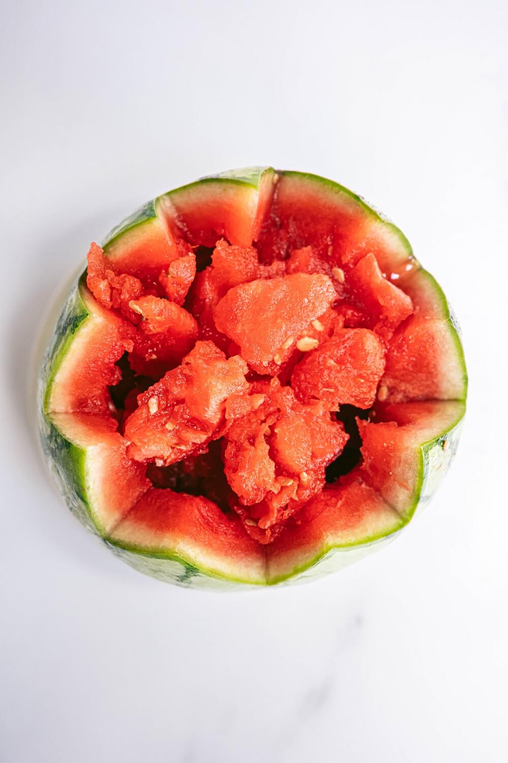 Freeze and add melon flesh Freeze and add melon flesh