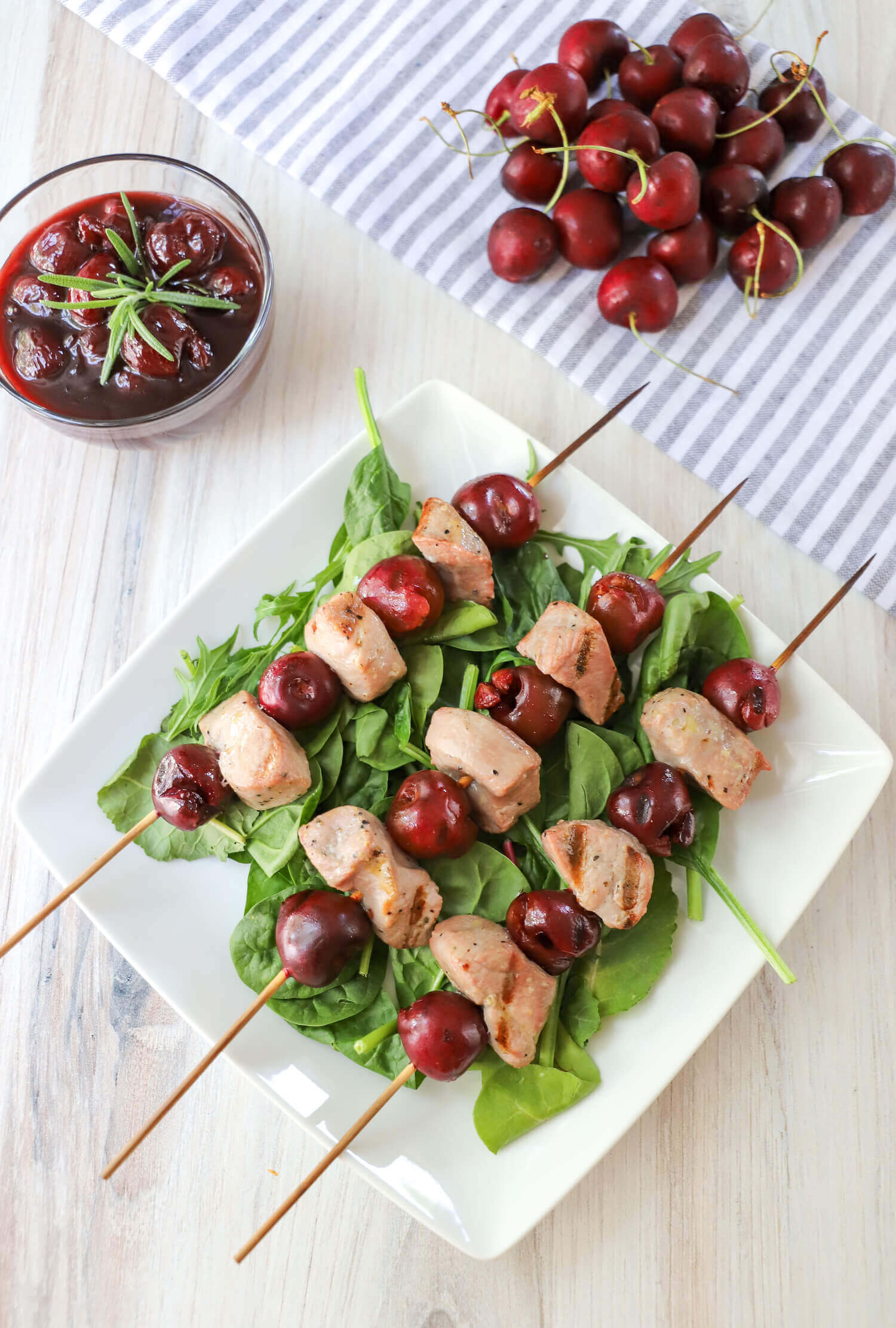 Cherry and Pork Skewers with Cherry Rosemary Sauce Cherry and Pork Skewers with Cherry Rosemary Sauce