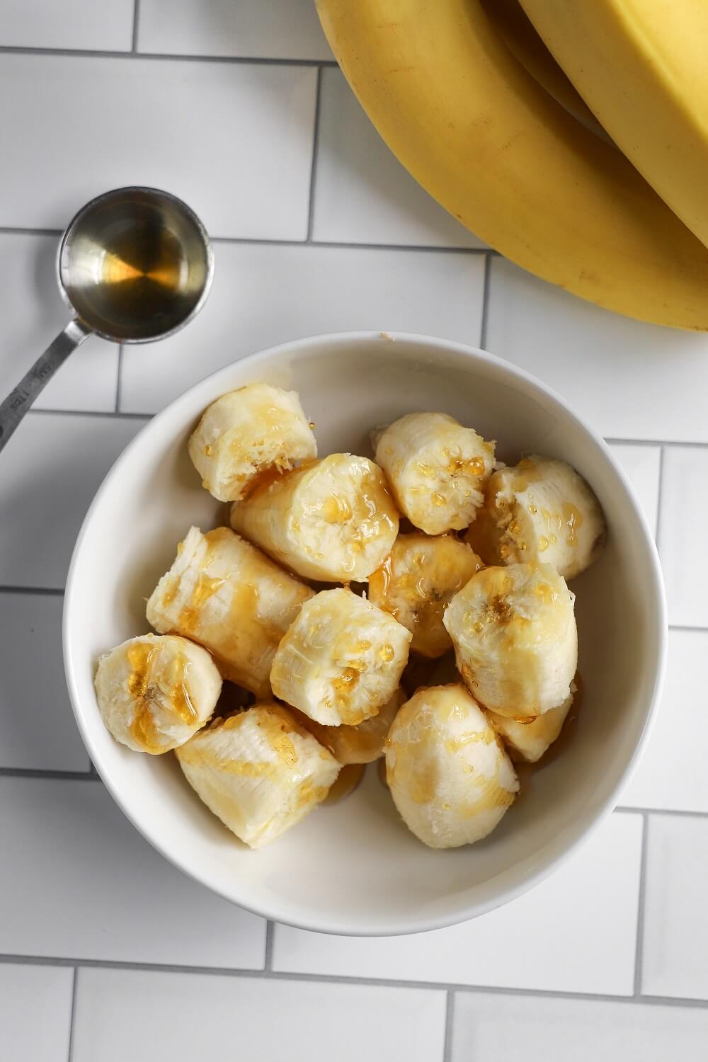 Chop the bananas for easier mashing Chop the bananas for easier mashing