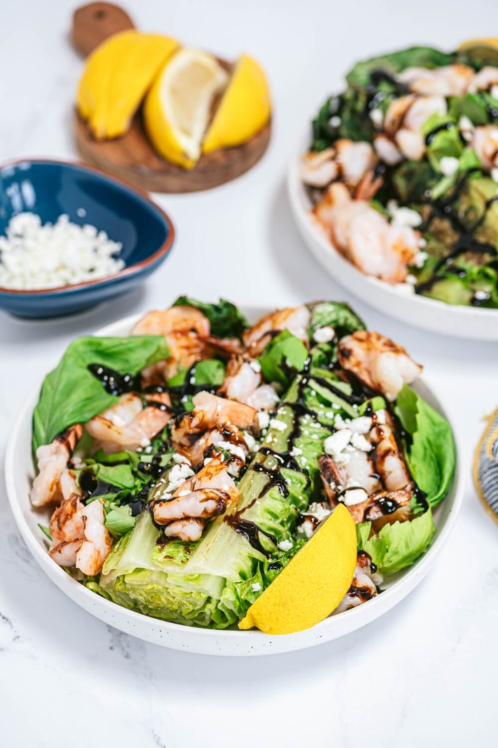Grilled Caesar Salad with Shrimp and Balsamic Glaze