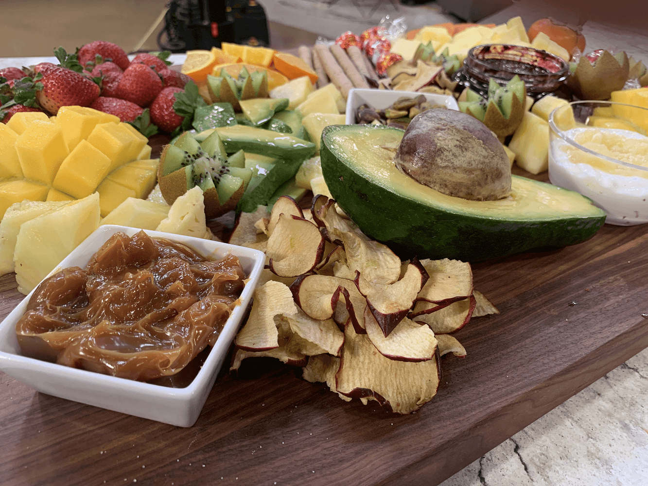 Delicious dips and delectable fruits Delicious dips and delectable fruits
