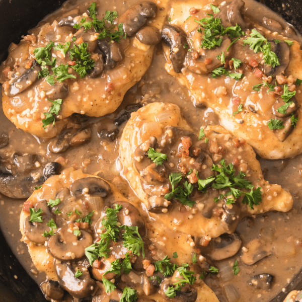Finished Chicken Marsala in Skillet