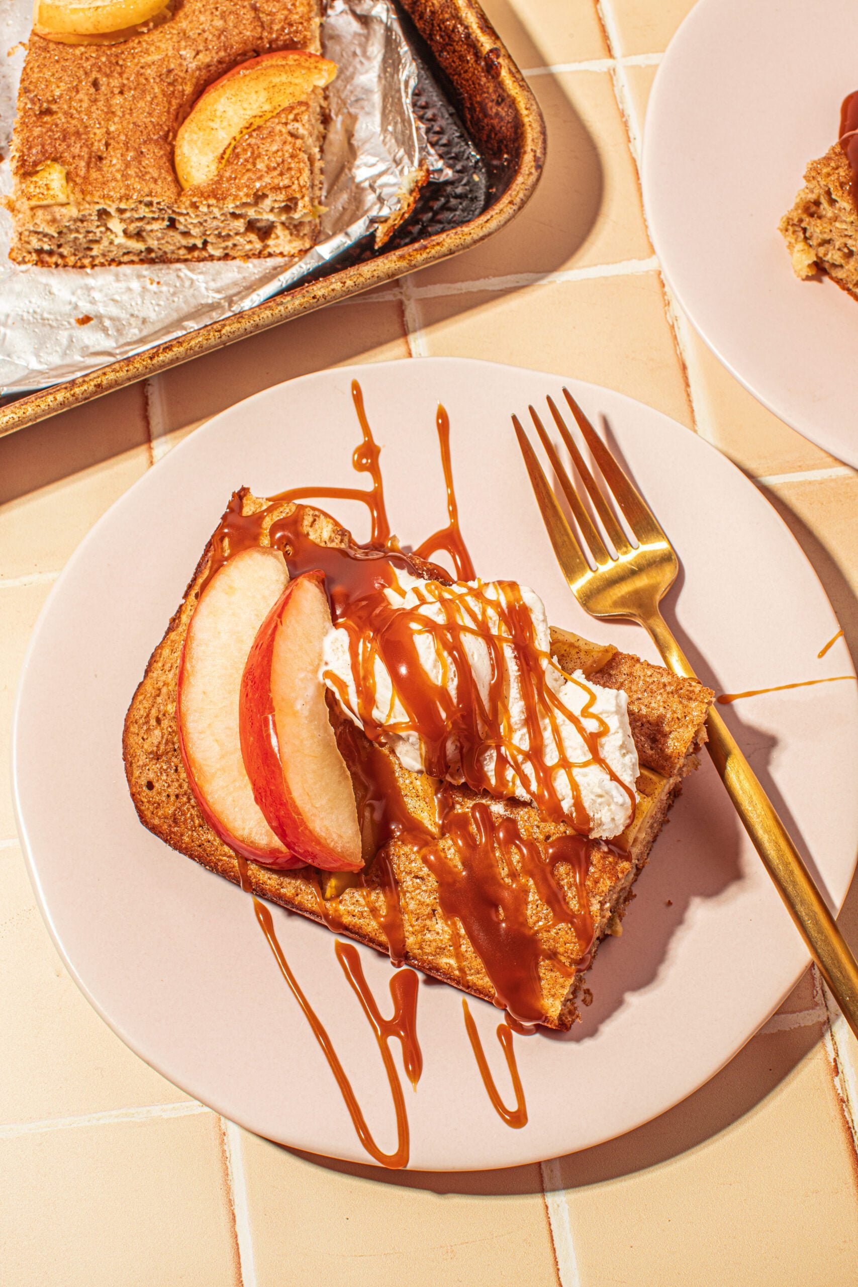 Sheet Pan Pancakes and a slice on a plate