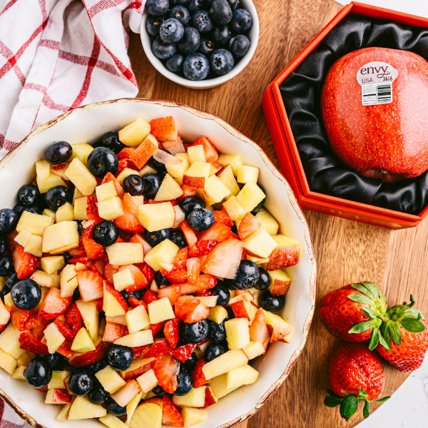 Apple Berry Salsa in a Bowl with apple, strawberries and blueberries