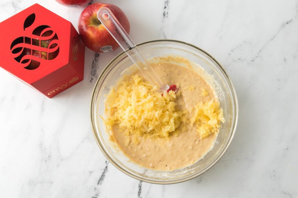 shredded apples in the batter