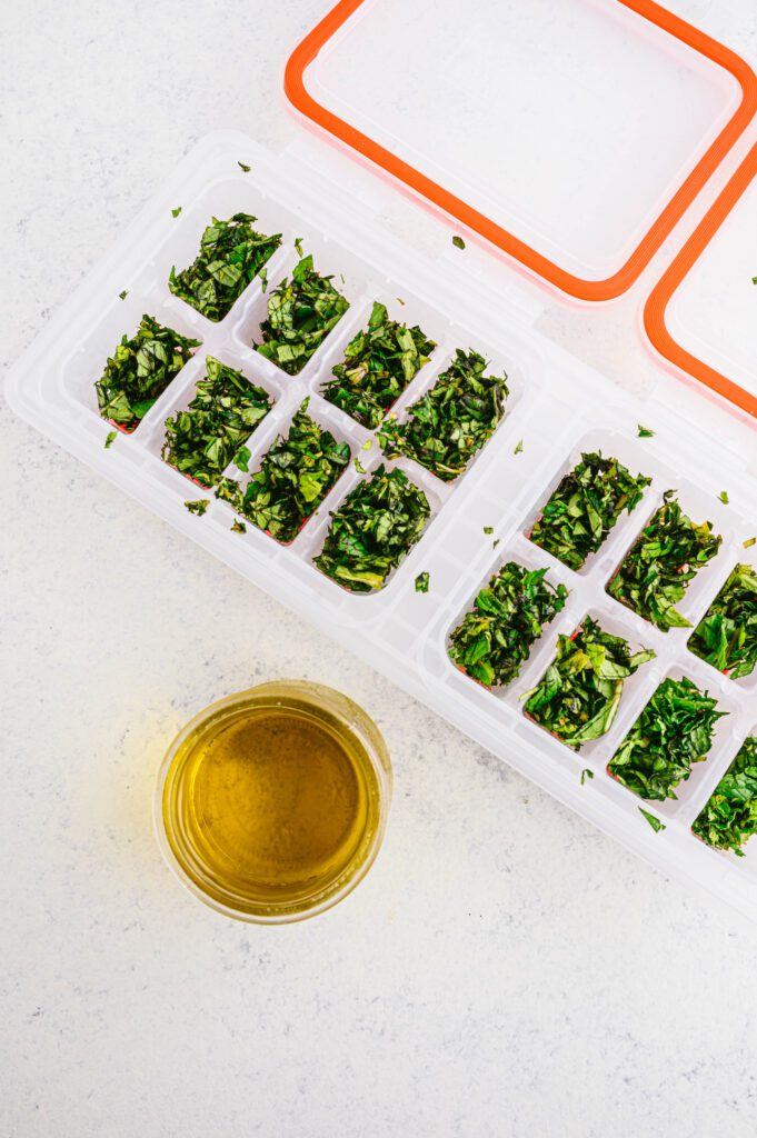 herbs in the ice cube tray