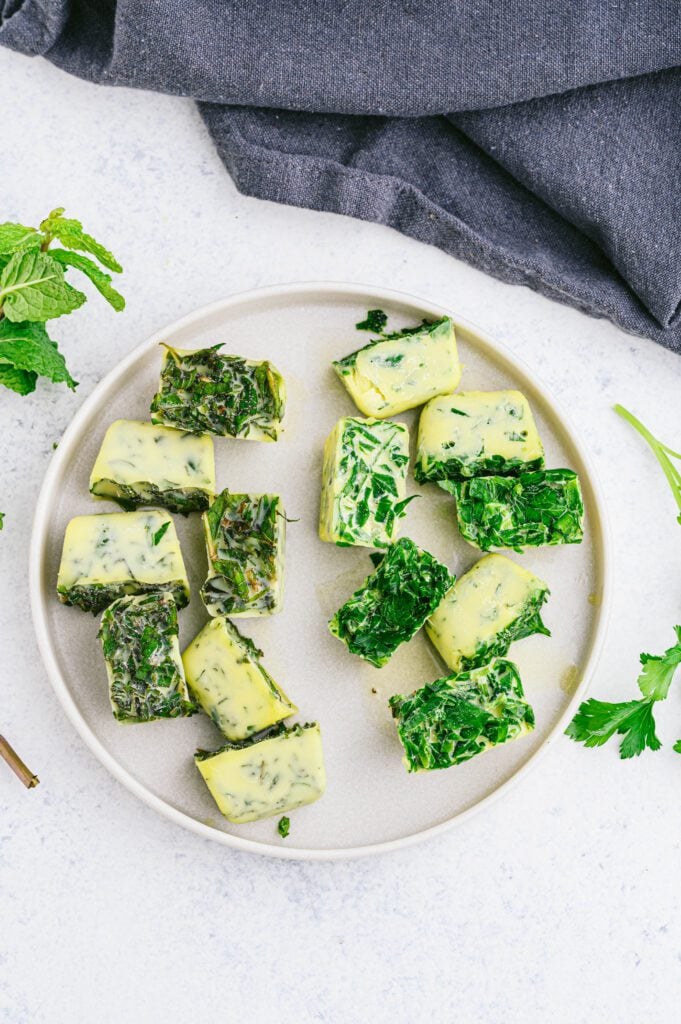 ice cube herbs in a plate