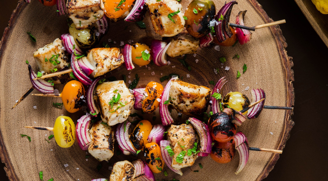 All-American Apple Pie Grilled Red Onion, Chicken and Mint Kebobs