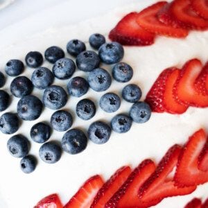 American Flag Cake with blueberries and strawberries
