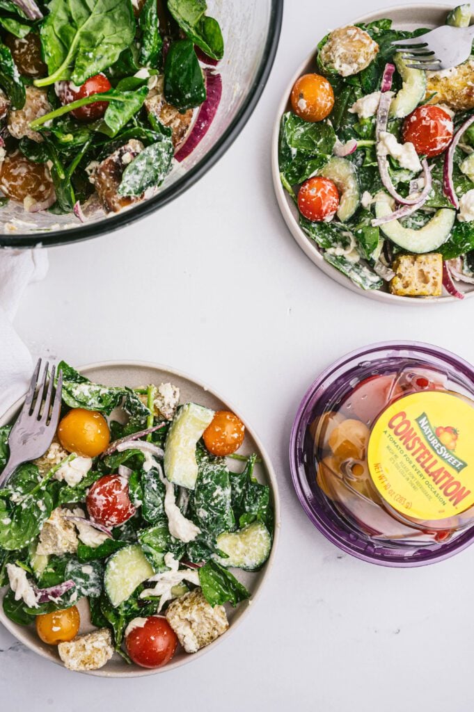 tomato panzanella overhead image