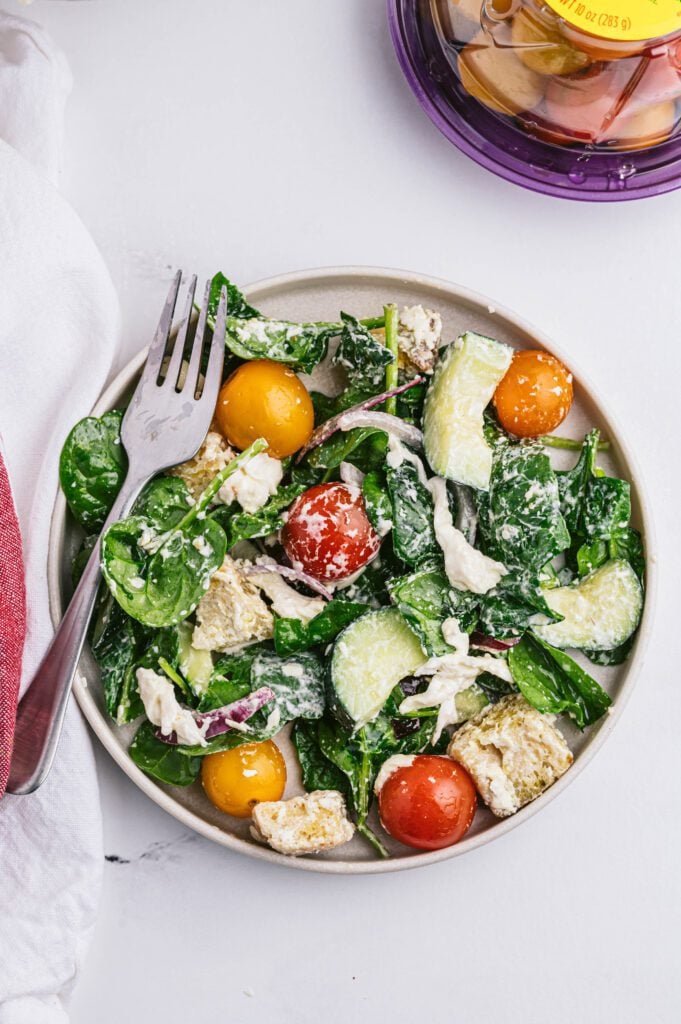 tomato panzanella overhead image