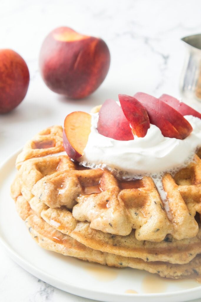Peaches and Cream Waffles with peach slices