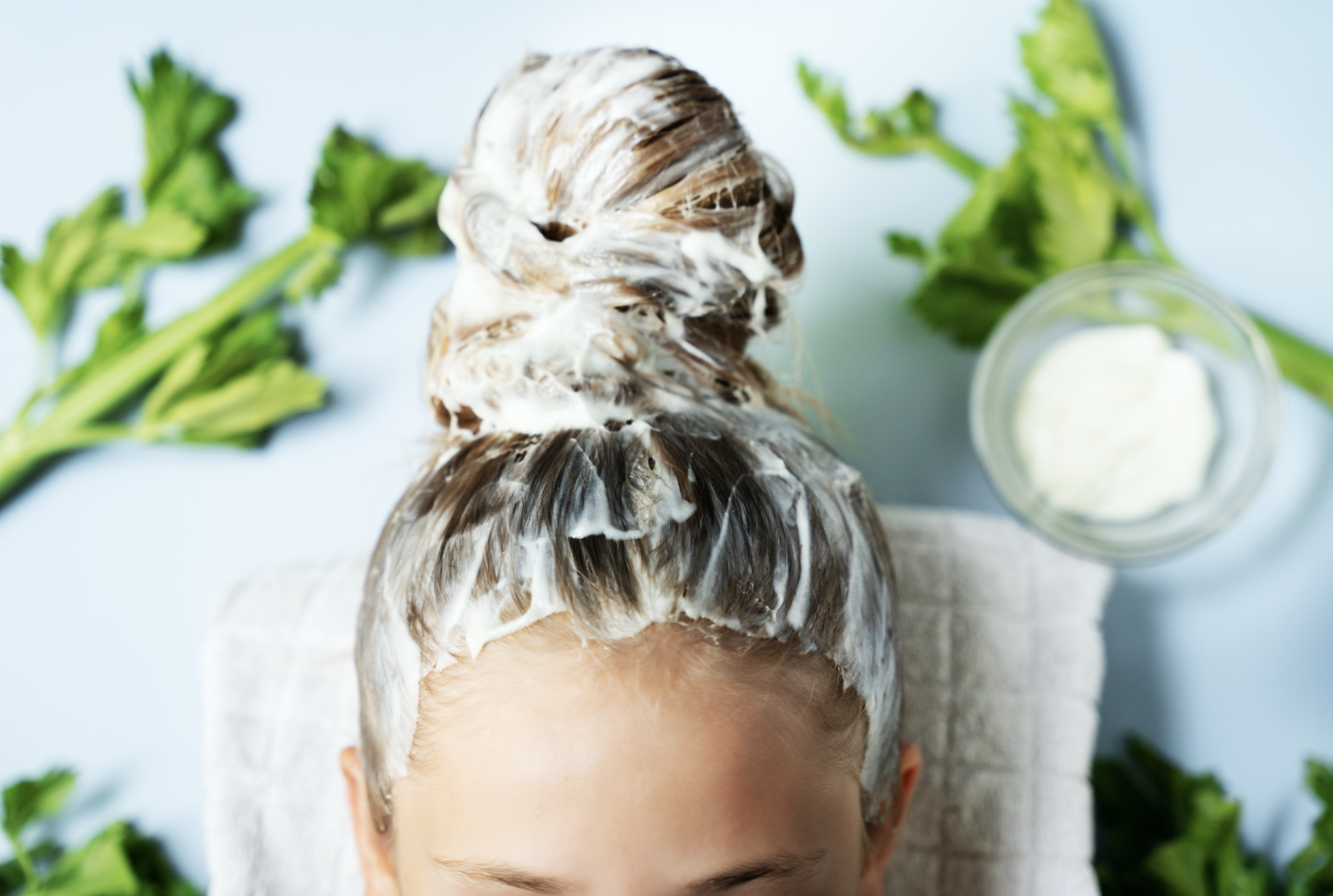 Celery Hair Mask applied to hair