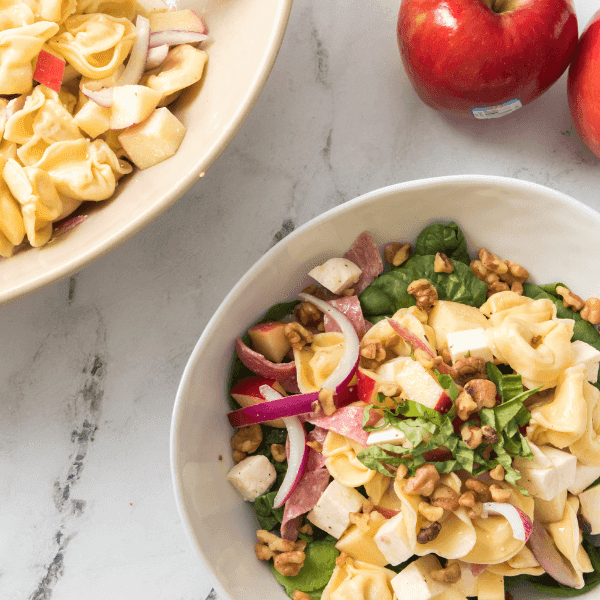 Overhead shot of Apple Tortellini Pasta Salad with Rave Apples