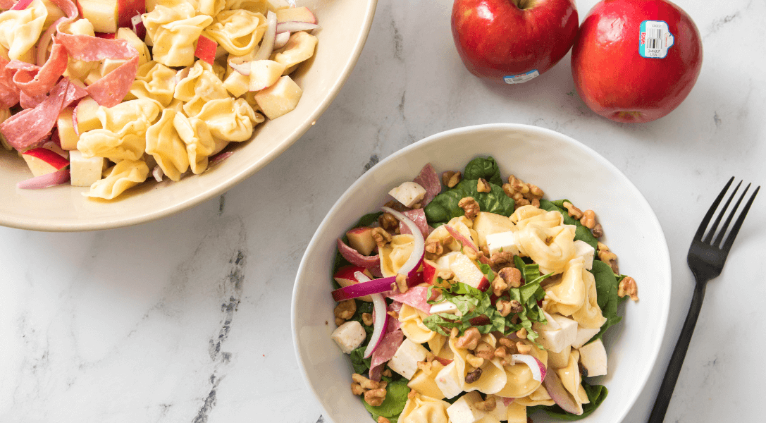 Overhead shot of Apple Tortellini Pasta Salad with Rave Apples