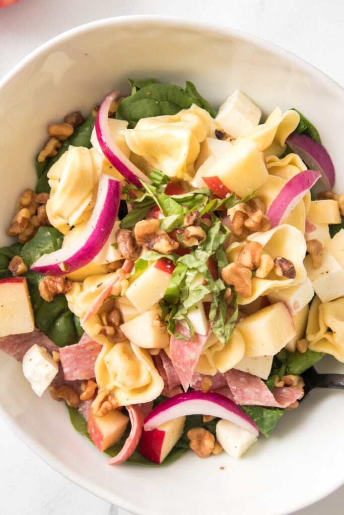 close up of Apple Tortellini Pasta Salad