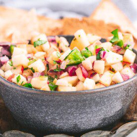 Closeup shot of a bowl of apple salsa
