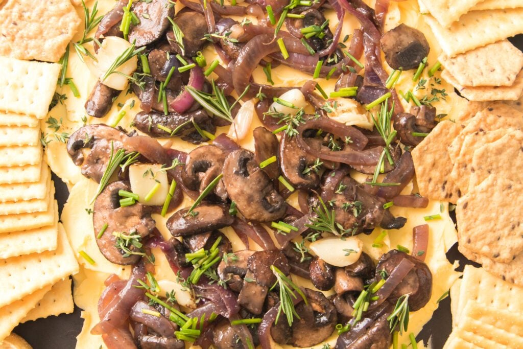 crackers and bread for mushroom and onion butter board