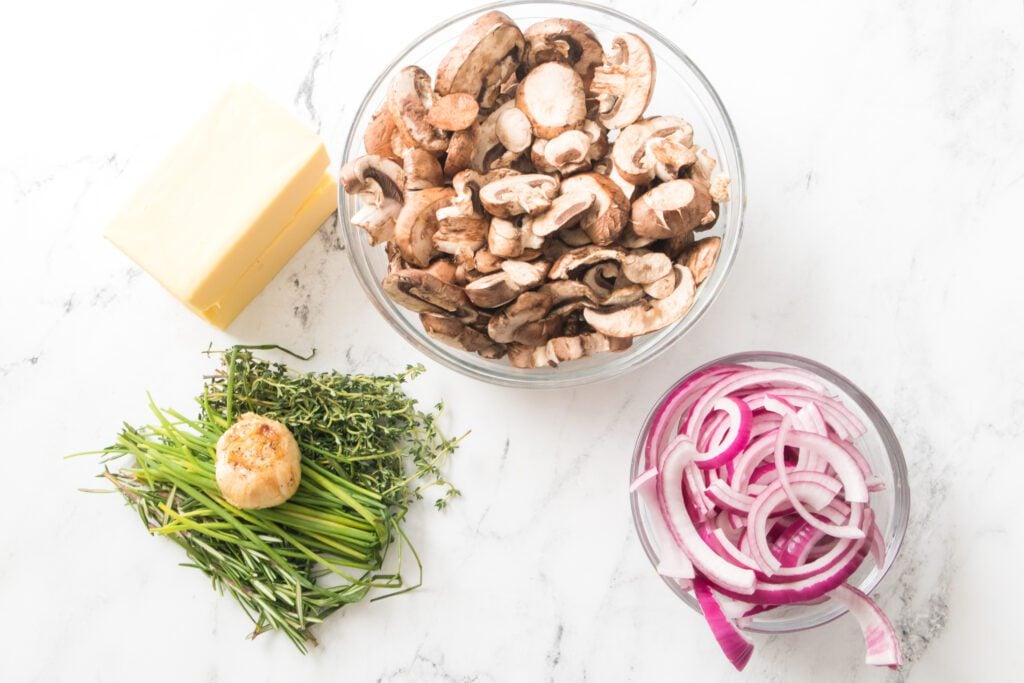 ingredients for mushroom and onion butter board