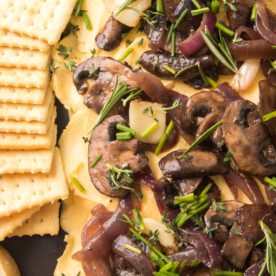 Overhead shot of a mushroom and onion butterboard