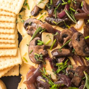 Overhead shot of a mushroom and onion butterboard