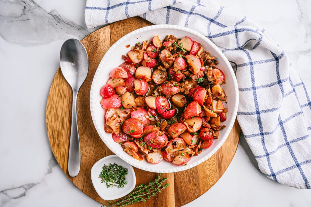 toped with fresh thyme, ready to serve