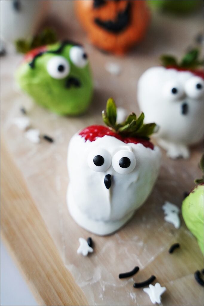 close up shot of halloween strawberry ghost