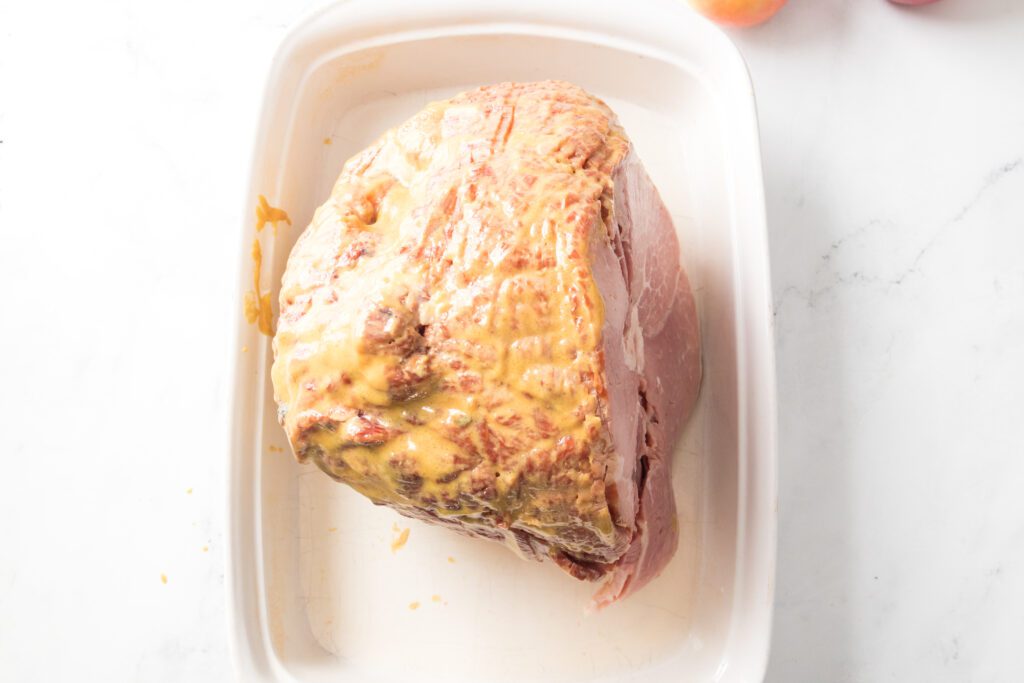 Mustard mixture on top of ham