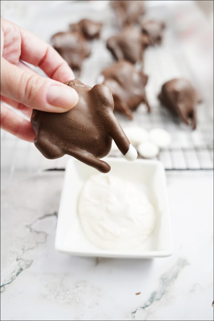 hand holding chocolate covered strawberry turkey
