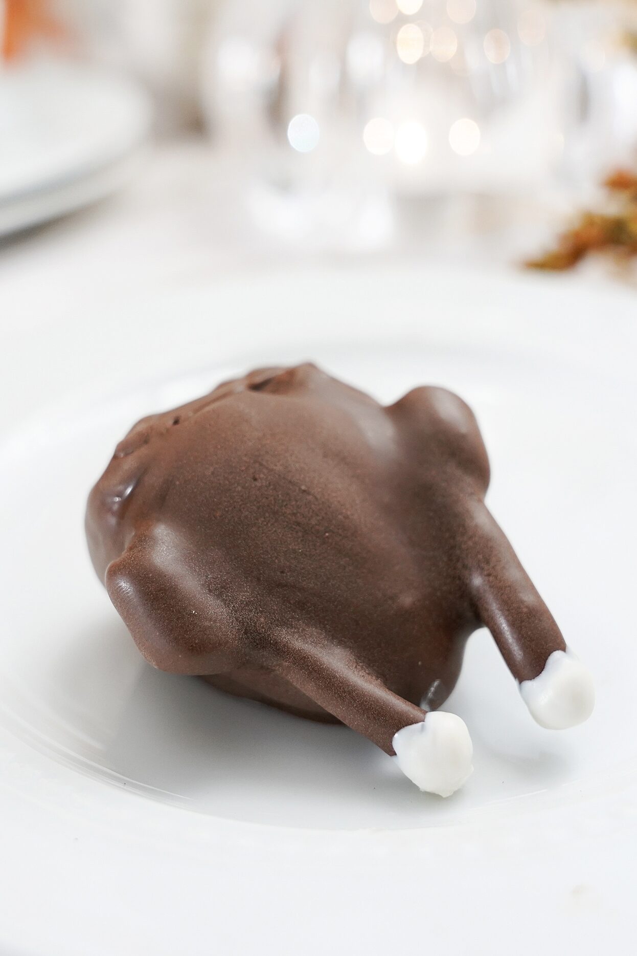 chocolate covered strawberry turkey on white plate