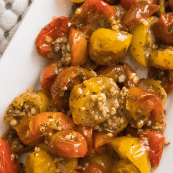 Roasted Cherry Tomatoes on white plate