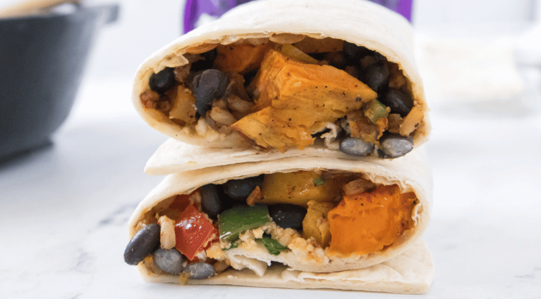 Sweet Potato and Black Bean Burrito opened and stacked