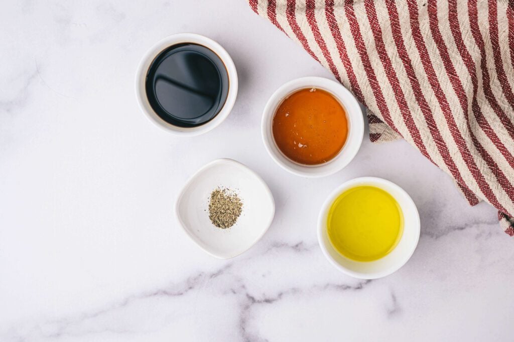 dressing ingredients in small bowls
