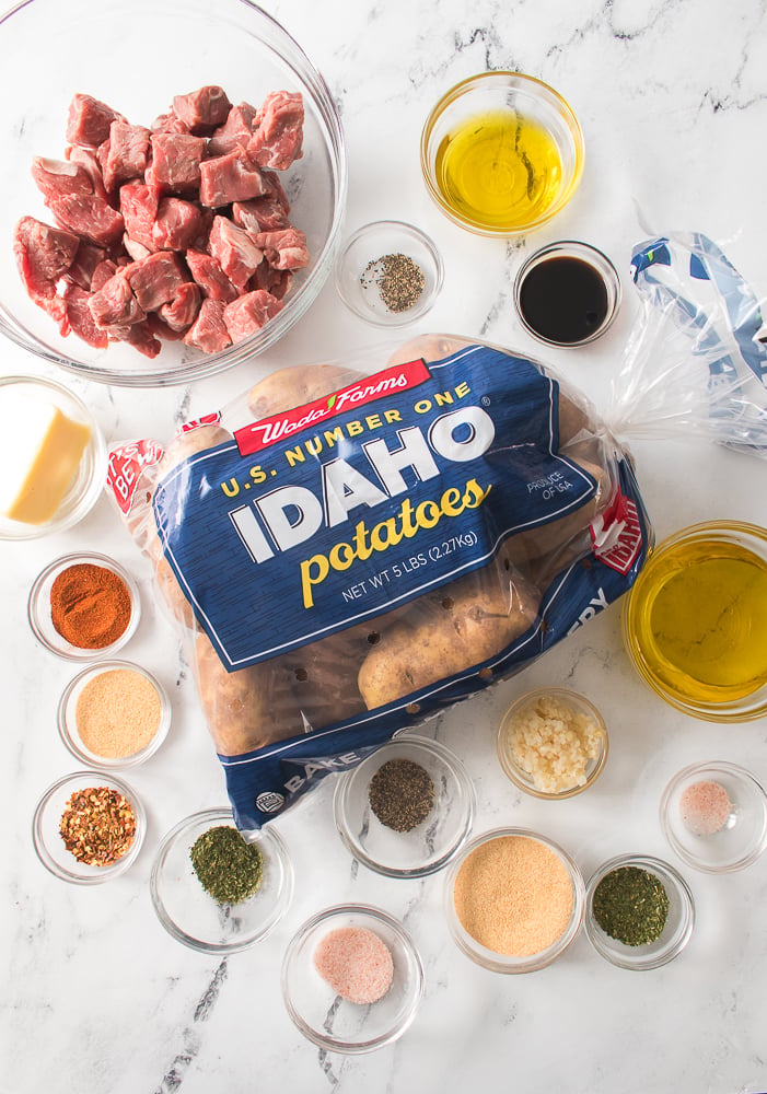 ingredients for air fryer steak and potatoes