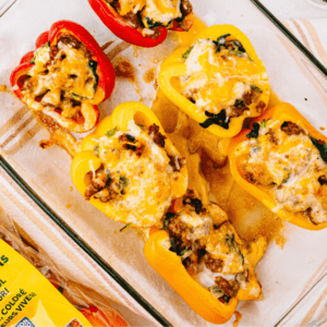 Breakfast Stuffed Peppers in pans with NatureSweet Mixed Bell Peppers